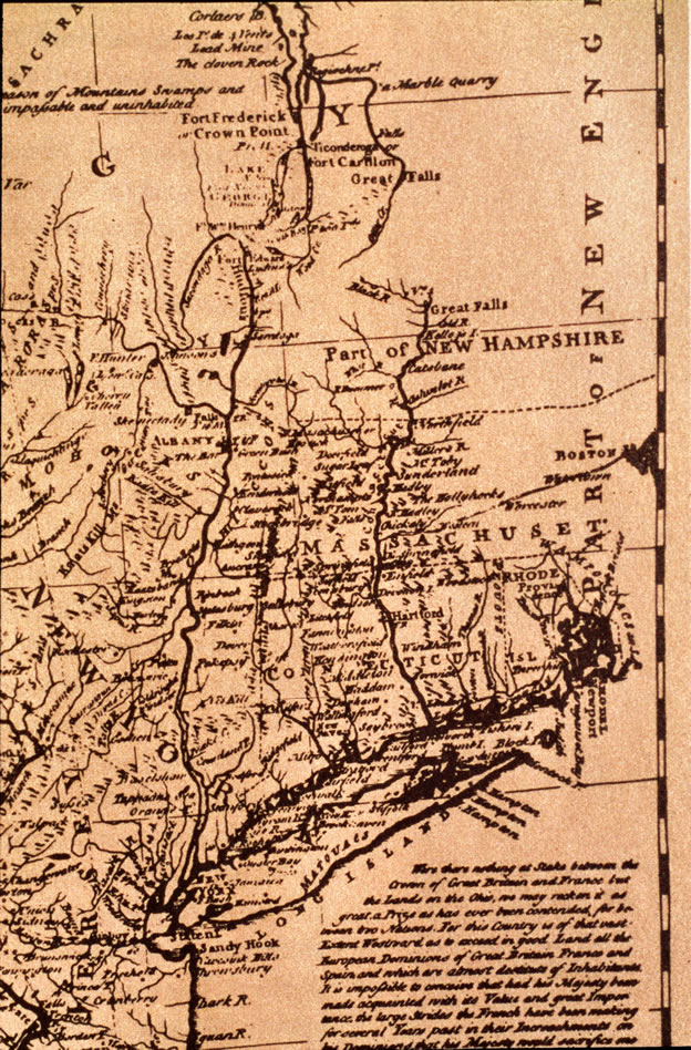 A Map of New England showing Massachusetts, Connecticut, New York, and New Hampshire